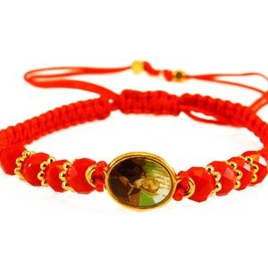 San Benito Red Bead Golden Inlay Red Adjustable Br